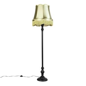 QAZQA - Klassisch I Antik Stehleuchte I Stehlampe I Standleuchte I Lampe I Leuchte schwarz mit Oma Schirm grün - Classico I Wohnzimmer I Schlafzimmer - Textil Länglich - LED geeignet E27