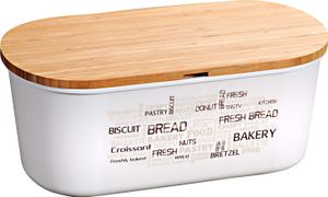 Kesper Große Brotbox mit Bambusdeckel, 35 x 19 x H2 cm, Melamin Frischhalte Box mit Bambus Deckel, Schneidebrett, weiß, 58500