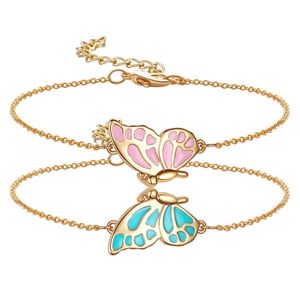 Bixorp Freundschaftsarmbänder für 2 mit Schmetterling Rosa/Blau - Gold - BFF-Armband