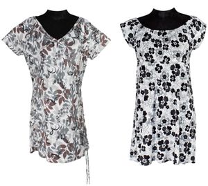 Damen Longshirt Bluse T-Shirt mit Blumenmuster verschiedene Farben und Größen, Herstellernummer:65052, Farbe und Größe:schwarz Gr. S (36-38)