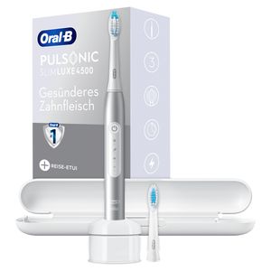 Oral-B Pulsonic Slim Luxe 4500 Elektrische Schallzahnbürste für gesünderes Zahnfleisch in 4 Wochen, mit Sensitiv-Programm, Premium Reise-Etui, platin