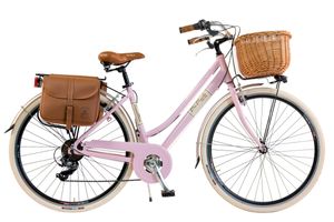 Via Veneto by Canellini Fahrrad Citybike Frau Aluminium mit Korb und Tasche - Rosa 46