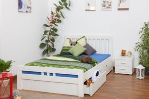 Bett mit Schubladen Buche 140 x 200 cm Weiß