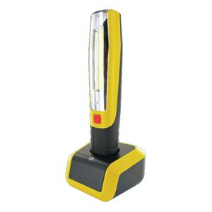 SCHWAIGER FL1100 531 2in1 Multifunktionsleuchte Taschenlampe Strahler mobiles Licht mit Ladestation Magnethalter Aufhängehaken gelb schwarz