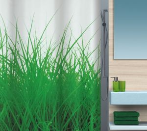 Spirella Anti-Schimmel Duschvorhang - Anti-Bakteriell, waschbar, wasserdicht, Polyester, „Grass“ 180x200cm Weiß Grün