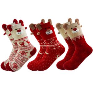 3 páry dámske bavlnené zimné teplé vianočné ponožky sob snehové vločky vianočné darčeky pre ženy 8-14