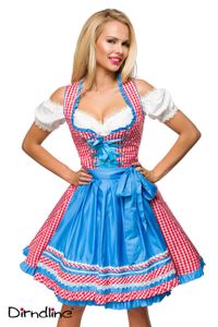 Dirndline Damen Dirndl Oktoberfest Fasching Karneval Trachtenkleid Partykleid, Größe:S, Farbe:rot/blau/weiß