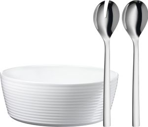 WMF Nuova Salatschüssel Set 3-teilig, Salatbesteck 30 cm mit Salatschale, Cromargan Edelstahl poliert, Porzellan, spülmaschinengeeignet WMF Nuova Salatschüssel Set 3-teilig, Salatbesteck 30 cm mit Salatschale, Cromargan Edelstahl poliert, Porzellan, spülmaschinengeeignet