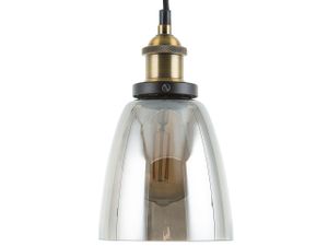 BELIANI Hängeleuchte Messing und Schwarz Metall mit Schirm aus Rauchglas Glockenform Industrie Design