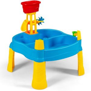 COSTWAY 2-in-1 Sand- und Wasserspieltisch mit Schirmloch 18 teiliger Sandkastentisch für Kinder