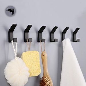 Handtuchhalter ohne bohren Handtuchhaken Wandhalterung 6 Stück, selbstklebende Haken für Badezimmer, Handtuch-Mantel-Taschenwandhaken, Aluminium, rostfrei (Schwarz)
