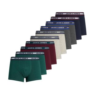 JACK&JONES Herren Boxer Shorts, 10er Pack - JACSOLID, Trunks, Baumwoll-Stretch, Logo einfarbig Grün/Rot/Beige/Grau/Dunkelblau L