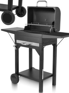 MalTec Holzkohlegrill Garten mit Schornsteindeckel, Thermometer Chimney BBQ, ausziehbarer Aschenbecher, Grau Stahl
