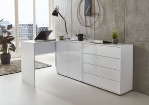 BMG Möbel Eckschreibtisch Mailand Set 3 (Computertisch, Winkelschreibtisch, Homeoffice, Bürotisch),  Germany (weiß matt/ Hochglanz weiß lackiert)