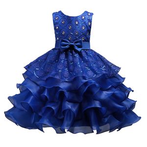 Mädchen Blumen Prinzessin Kleid Party Geburtstag Hochzeitskleid Mode Rüschen,Farbe:Navy Blau,Größe:140(8-9T)