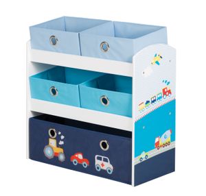 roba Spielregal 'Rennfahrer', Spielzeug- & Aufbewahrungs-Regal, inkl. 5 Stoffboxen, Auto blau