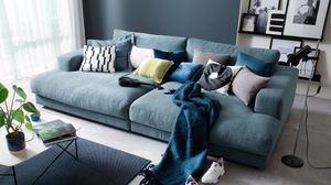 KAWOLA Big Sofa Stoff od. Cord verschiedene Farben E petrol,  Stoff