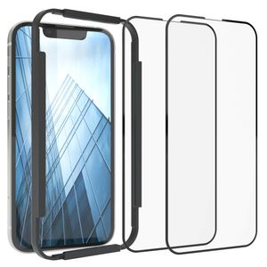 EAZY CASE 2X Displayschutzfolie aus Glas mit Rand kompatibel mit iPhone 13 Mini, Displayschutz mit Installationshilfe, Schutzglas 5D, 9H, Anti-Kratzer, Selbstklebende Glasfolie
