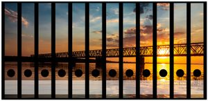 Wallario Ordnerrücken Sticker, selbstklebend für schmale Ordner, 12 Stück, Motiv Brücke bei Sonnenuntergang