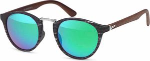 styleBREAKER Damen Panto Sonnenbrille in Holz Optik runde Gläser, Nasensteg aus Metall, Vollrand Kunststoff Gestell 09020083