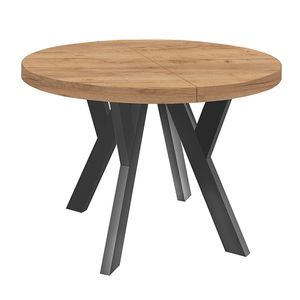 Runder Ausziehbarer Tisch für Esszimmer, PERO, Loft-Stil, Skandinavische, Durchmesser: 120 / 220 cm, Farbe: Eiche Craft Gold / Schwarz