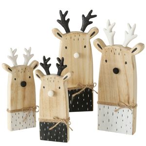 4x Deko-Aufsteller Hirsch Boris aus Holz H22-29cm Weihnachts-Figur-Set Advent