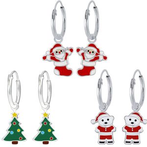 Creolen Weihnachten: 925 Silber Ohrringe für Kinder & Damen, Modell:Weihnachtsstrumpf (Christmas Stocking)