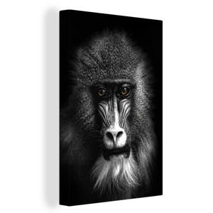 OneMillionCanvasses® - Leinwandbilder - Bild auf Leinwand Wandbild Leinwandbild Affe - Tiere - Augen - Braun - Schwarz und weiß, 40x60 cm, Kunstdruck Wandkunst Gemälde auf Holzrahmen