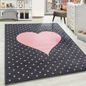 Teppium Kinderteppich Kinderzimmer Teppich Herz und Punkte Motiv Pink Grau Farben, Maße:120 cm x 170 cm, Form: Rechteckig