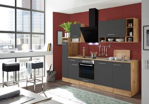 respekta Küchenzeile Küche Küchenblock Einbauküche 250 cm Wildeiche grau