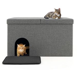 COSTWAY 2v1 kočičí jeskyně skládací, lavička pro kočky do 200 kg, kočičí nábytek pro kočky 90x50x50cm šedá