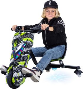Kinder Elektro Drift Trike Scooter LED Driftrollen 360° bis zu 15km/h drosselbar (Grün Polo)