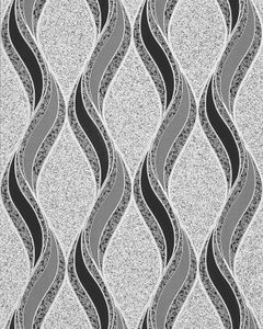 Grafische Vliestapete EDEM 1025-16 Buntsteinputz geschwungene Linien mit Ornamenten hellgrau schwarz silber