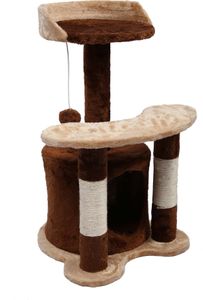 Wiltec Kratzbaum 67 cm hoch in Braun/Beige, Katzenkratzbaum mit Sisal, Katzenbaum mit Plattform, Katzenhöhle und Spielball, Kletterbaum für Katzen