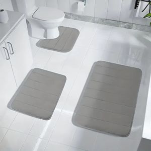 OKWISH 3 Stück Badteppich Badematten Set Waschbar rutschfest Badvorleger Duschvorleger Duschmatte Badteppich für Badezimmer grau