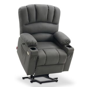 M MCombo Relaxsessel mit Aufstehhilfe & Liegefunktion, Fernsehsessel elektrisch verstellbar, TV Sessel mit Massage & Wärmefunktion, für Senioren Wohnzimmer, USB & Getränkehalter, Mikrofaser-Stoff, 7102 (Grau)