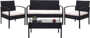 Poly-Rattan Garnitur MCW-F56, Balkon-/Garten-/Lounge-Set Sitzgruppe  schwarz, Kissen creme