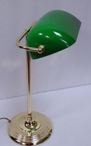 Bankerlampe, Schreibtisch-Lampe, Nostalgie Tischlampe, Messing, Glasschirm Grün