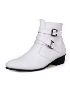 Herren Block Work Boots Party Zip Up Winterschuhe Leichter Pointy Toe Casual Stiefel, Farbe: Weiß, Größe: 45