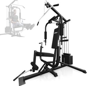 Physionics® Kraftstation - Verstellbar, Latzug, Butterfly, Beincurl, Armcurl, Rudern, für Zuhause, 40kg Gewichte - Fitnessstation, Multistation, Trainingsstation, Homegym, Multigym, Krafttraining