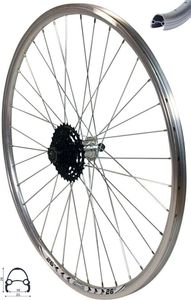 REDONDO 26 Zoll Hinterrad Laufrad VProfil Felge Silber + 8 fach Shimano Kassette