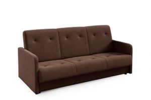 Schlafsofa Deira, Sofa mit Schlaffunktion und Bettkasten, Klappsofa, Schlafcouch mit Füßen aus Naturholz, Couch in Veloursstoff, Frabe: Beige