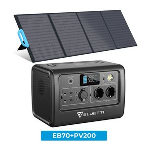 BLUETTI Tragbarer Stromerzeuger EB70 Mit PV200 200W Solar Panel, 716Wh LiFePO4 Batterie-Backup Solarspeicher mit 2 1000W AC Ausgängen (1400W Peak), 100W Typ-C, Solargenerator für Autoreisen, Netzunabhängig, Stromausfälle