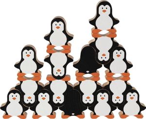 goki 58683 Stapelfiguren Pinguine 4,0 x 1,5 x 4,2 cm, Holz, 18 Teile, schwarz/weiß/orange