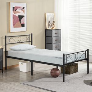 Yaheetech Bettrahmen Metallbett für 90 x 190 cm Matratze Bettgestell aus Metall Gästebett mit Lattenrost Schwarz