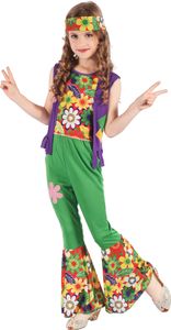 Kostým dievčaťa s kvetinovou silou hippie farebný