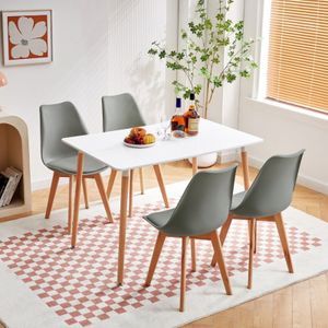 HJ WeDoo jídelní set jídelní set jídelní set jídelní set jídelní set masivní dřevo bukové nohy kuchyňský stůl sedací skupina, snadná montáž, 4 židle (šedá) s jídelním stolem (bílá) 110x70x73cm
