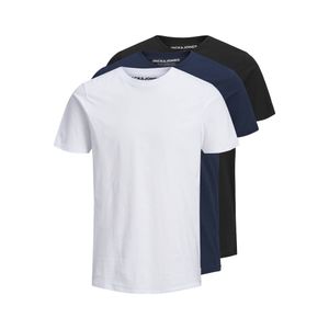 JACK&JONES Herren T-Shirt, 3er Pack - JJEORGANIC BASIC TEE O-NECK, Kurzarm, Bio-Baumwolle Weiß/Marineblau/Schwarz L