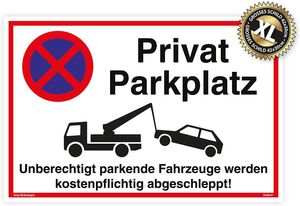 Dreifke® Großes Schild Privatparkplatz weiß | stabiles Alu-Schild mit UV-Schutz 42 x 30cm