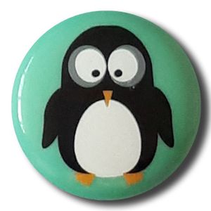 fröhlicher Pinguinknopf mit Öse Farben allgemein: Mintgrün /Grün, Durchmesser: 15 mm